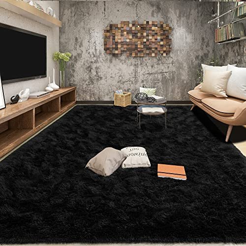 51uarb95tkL._SL500_.jpg Tepook Super Soft Fluffy Rug - 4x6 Feet Modern Shaggy Fuzzy Rug for Bedroom & Nursery, Non-Slip Black Decor. - Image 3