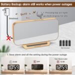 Peakeep Slim Digital Mirror Alarm Clock - Modern LED Desk & Bedroom Clock with Battery Backup, 6 Brightness Levels (Gold) - Image 6