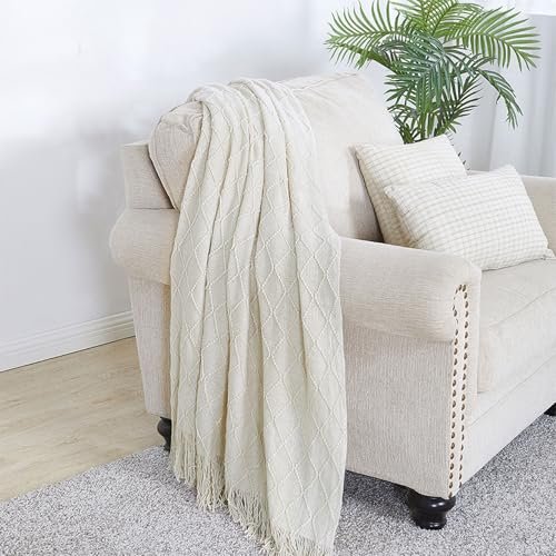 51xRzWbMKwL._SL500_.jpg BOURINA Beige Throw Blanket - 50"x60" Soft, Textured Knit Blanket for Couch Decor - Image 2