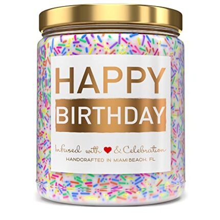 Happy Birthday Candle - Vanilla Birthday Cake Scent with Sprinkles Cute Birthday Gifts for Women Ideas, Made in USA, 9 oz - Cool Unique Bday Gift for Her, Best Friend, Men