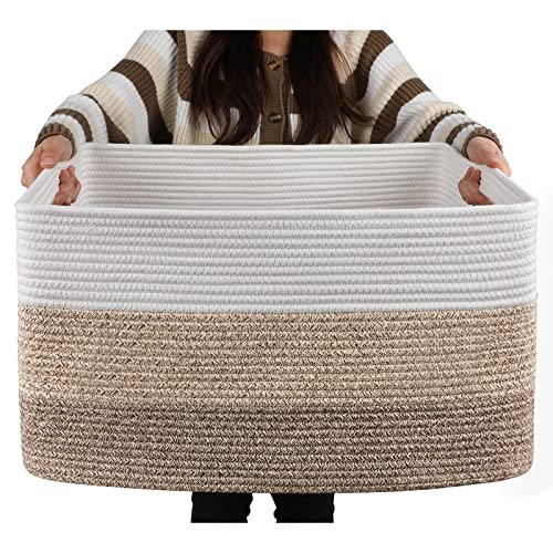 OIAHOMY Large Rectangle Woven Basket for Blankets & Toys, 22"x17"x12", OIAHOMY Large Blanket Basket, 22”x17”x12” Rectangle Woven Baskets, Nursery Blanket Storage Living Room, Toy Storage With Handle, Large Baskets for Organizing-Gradient Yellow