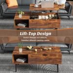 Sweetcrispy Lift-Top Coffee Table: Stylish Brown Living Room Table with Storage Shelf & Hidden Compartment. - Image 5