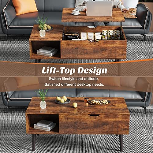 61o9aitrllL._SL500_.jpg Sweetcrispy Lift-Top Coffee Table: Stylish Brown Living Room Table with Storage Shelf & Hidden Compartment. - Image 5