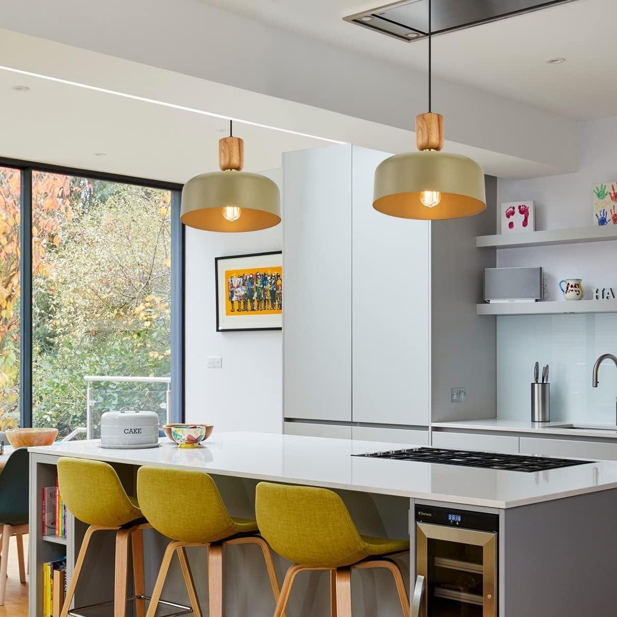 our Review: TeHenoo Contemporary Green Pendant Light with Wood & Brass Accents