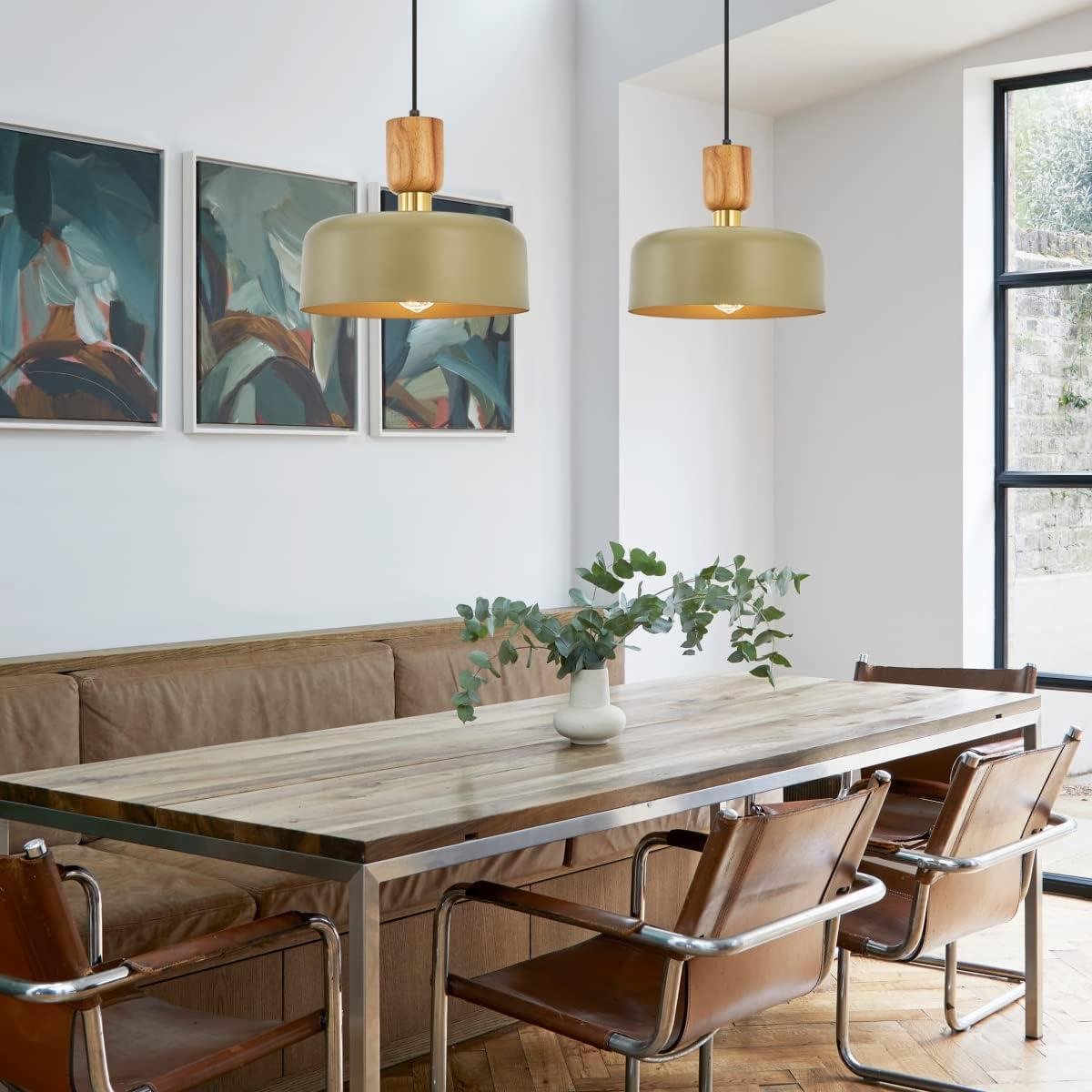 our Review: TeHenoo Contemporary Green Pendant Light with Wood & Brass Accents