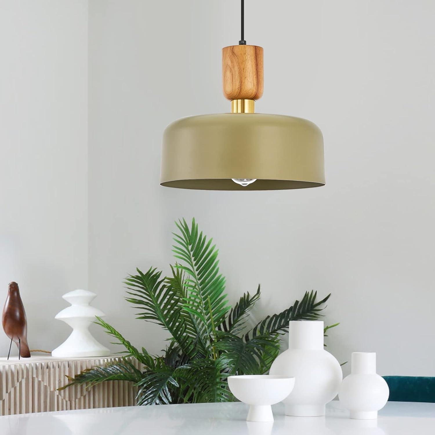 Our Review: TeHenoo Contemporary Green Pendant Light with Wood & Brass Accents