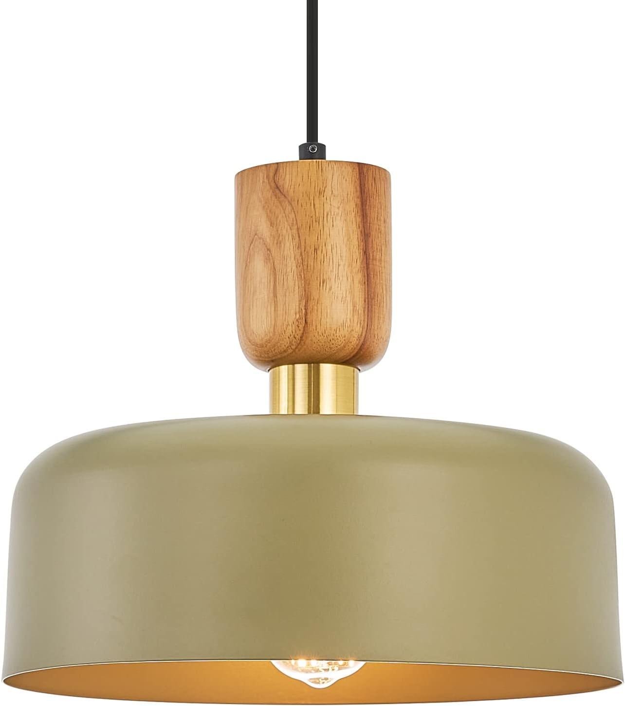Our Review: TeHenoo Contemporary Green Pendant Light with Wood & Brass Accents