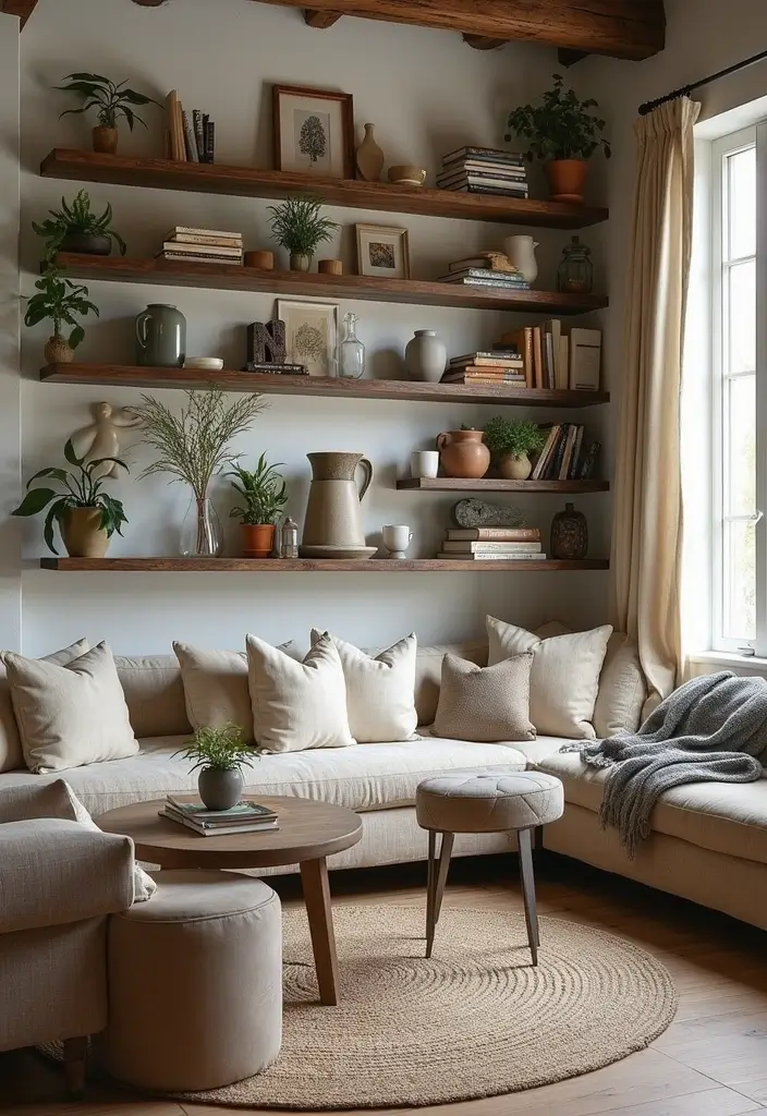 17 Rustic Living Room Decor Ideas That Will Make You Feel Right at Home! (You Won't Believe #12!) - 13. Rustic Shelving: Functional and Stylish