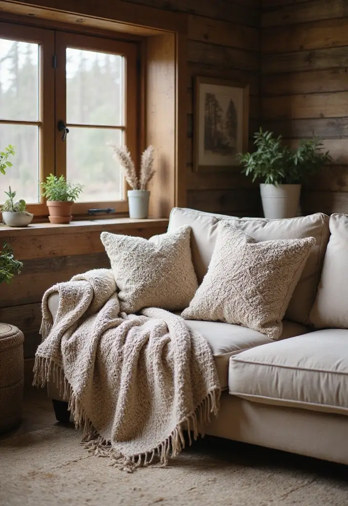 17 Rustic Living Room Decor Ideas That Will Make You Feel Right at Home! (You Won't Believe #12!) - 4. Cozy Textiles: Comfort and Warmth