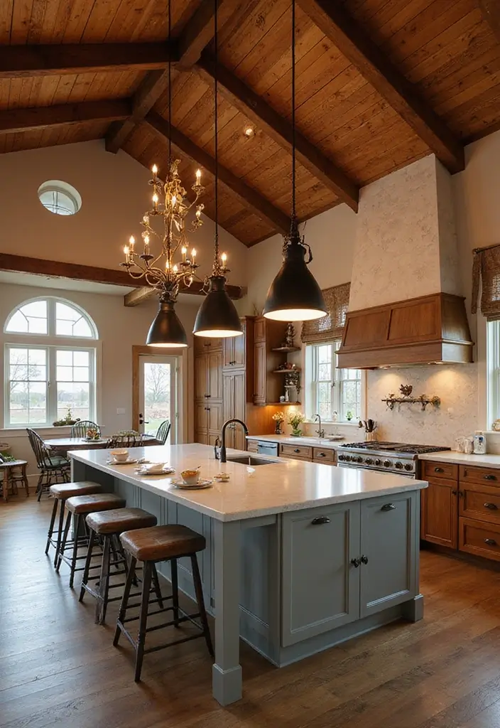 18 Modern Barndominium Kitchen Designs That Will Make Cooking a Joy (Wait Until You See #11!) - 10. Bold Lighting Fixtures