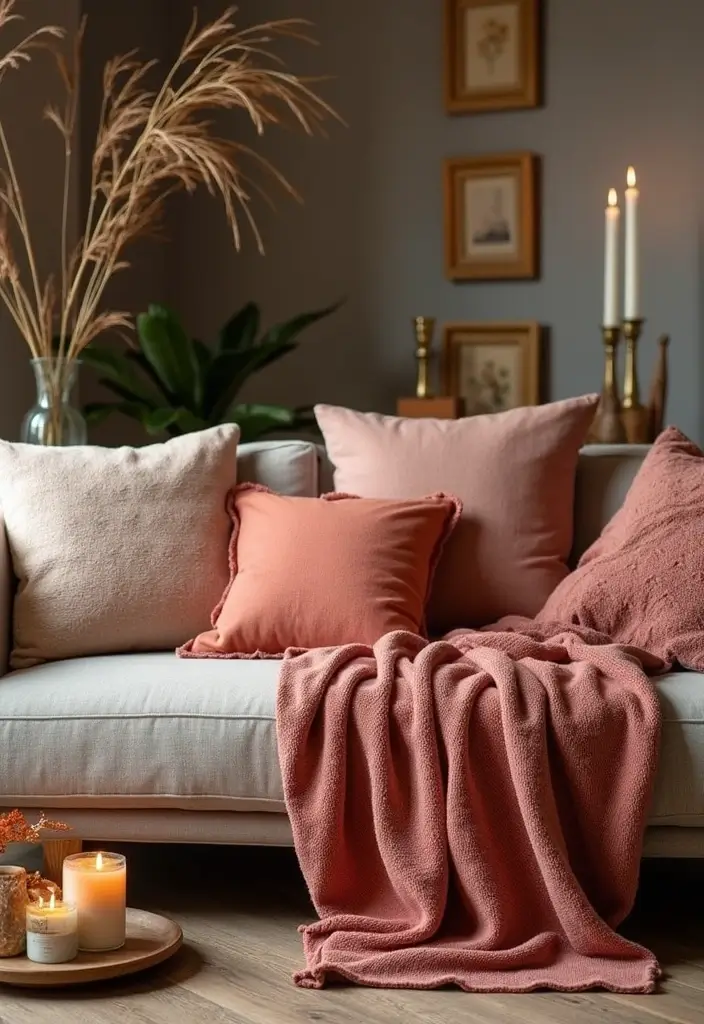 20 Cozy Living Room Ideas That'll Make You Want to Curl Up with a Book Right Now! - 9. Warm Accessories