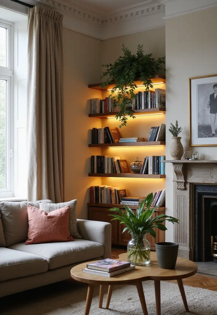 20 Cozy Living Room Ideas That'll Make You Want to Hibernate (You Won't Believe #10!) - 13. Cozy Corner Shelves
