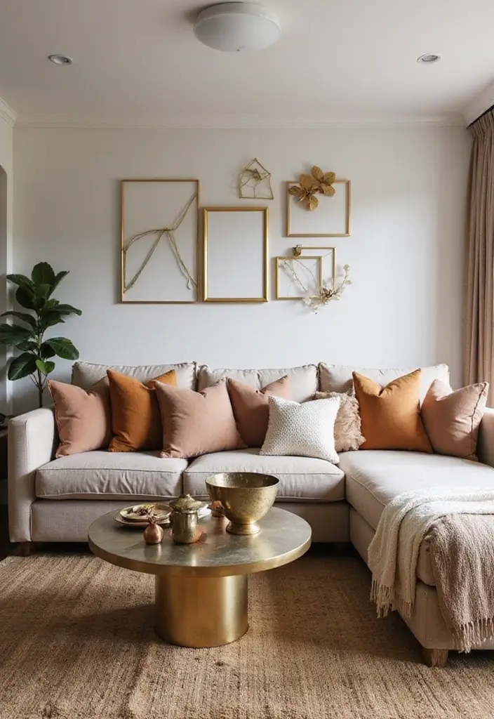 20 Cozy Living Room Ideas That'll Make You Want to Hibernate (You Won't Believe #10!) - 16. Incorporating Warm Metallics