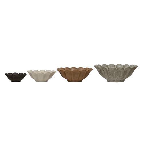 Shop Creative Co-Op Multicolor Stoneware Flower Bowls - 6" L Creative Co-Op Stoneware Flower Bowls, 6" L x 6" W x 3" H, Multicolor