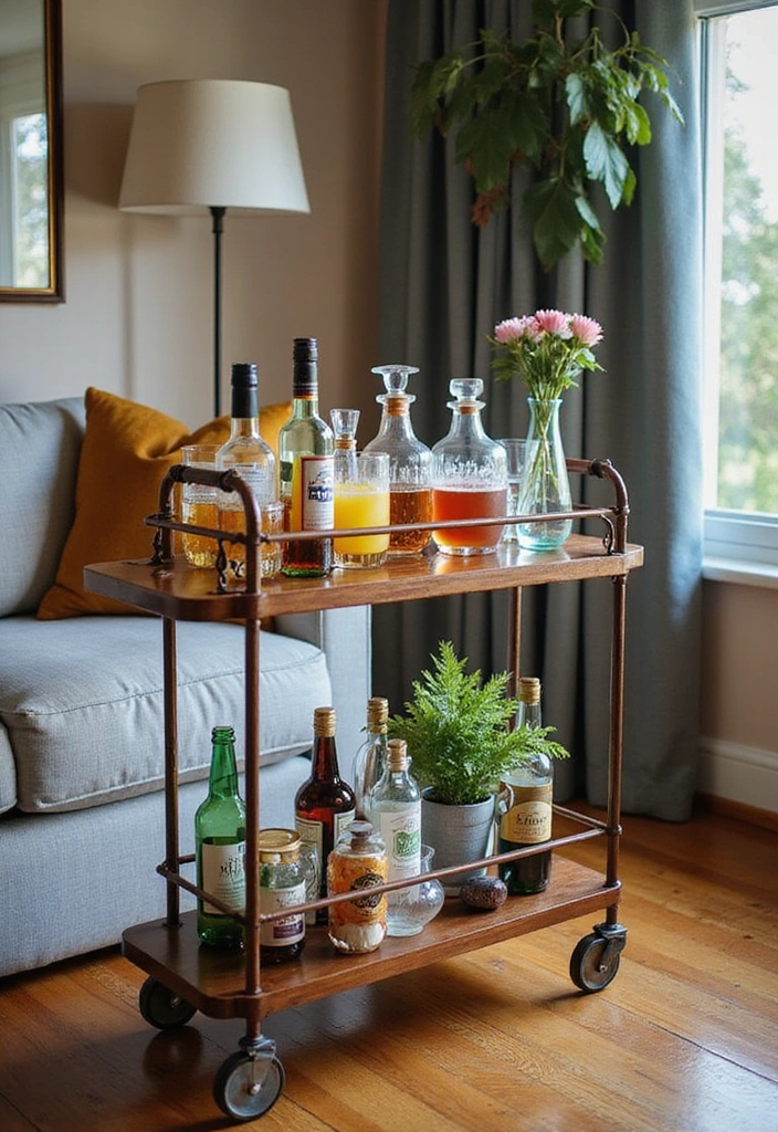 25 Cozy Living Room Ideas That'll Make You Want to Snuggle Up with a Blanket! - 20. Add a Bar Cart