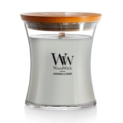 WoodWick Medium Hourglass Candle, Lavender & Cedar Scent, Crackles as it burns, Premium Soy Blend, 9.7oz, Perfect for gifting