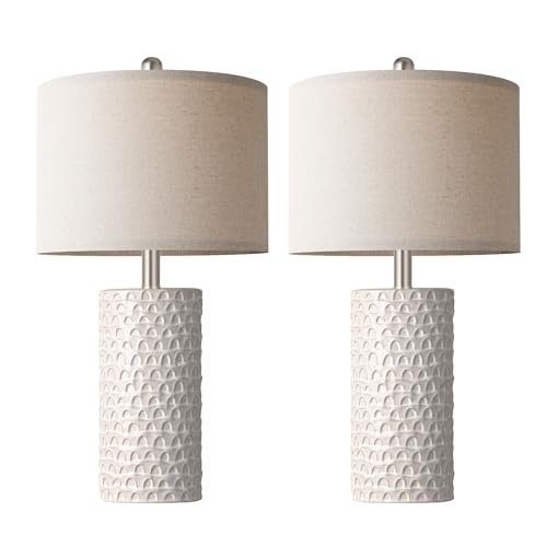 316oNIp-IYL._SL500_.jpg PARTPHONER 23" Modern Ceramic Table Lamp Set of 2 - Rustic Farmhouse Nightstand Lamps for Bedroom & Living Room Decor - Image 2
