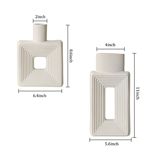 31HkKU-9fRL._SL500_.jpg Set of 2 White Ceramic Square Vases in Nordic Boho Style for Rustic Home Decor – Ideal for Living Room, Shelf, Table, and Entryway. - Image 6