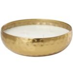 Deco 79 Metal Decorative Candle Mediterranean Fig Scented Hammered 20 oz 3 Wick Aromatherapy Candle with White Wax, Wax Aromatherapy Candle 7" x 7" x 2", Gold