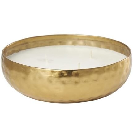 Deco 79 Metal Decorative Candle Mediterranean Fig Scented Hammered 20 oz 3 Wick Aromatherapy Candle with White Wax, Wax Aromatherapy Candle 7" x 7" x 2", Gold