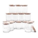 SHOWIN Thick Candle Jars for Making Candles 16 Pcs, 7 OZ Empty Jars with Wood Lids for Candle Making, Sample Container, Clear