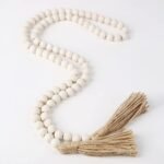 58in Wood Bead Garland with Tassels - Rustic Farmhouse Decor & Boho Wall Hanging Beads - Image 3