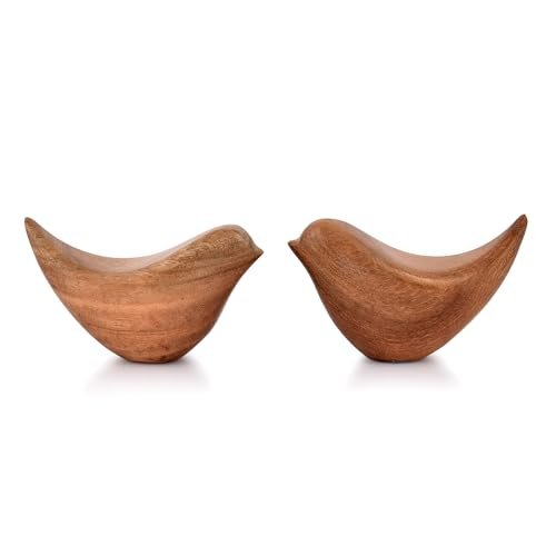 NIRMAN Acacia Wood Bird Statues - Modern Home Decor Set NIRMAN Acacia Wood Bird Statues Set Home Décor Bird Sculpture for Living Room, Bathroom, Office Modern Style Birds Decorative Ornaments (Set of 2) (4.5" x 2" x 2.5")