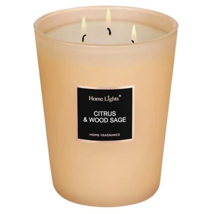 HomeLights Scented Candles - Large Jar Aromatherapy, Natural Soy Wax, 130 Hour Long Burning, Citrus & Wood Sage
