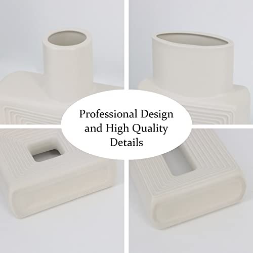 31vkAEL7gwL._SL500_.jpg Set of 2 White Ceramic Square Vases in Nordic Boho Style for Rustic Home Decor – Ideal for Living Room, Shelf, Table, and Entryway. - Image 5