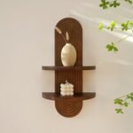 GRID FORTE Mid-Century Modern Arched Wall Shelf – 22x11.6 Inch Walnut Double Floating Rainbow Shelf for Indoor Planters & Decor - Image 7