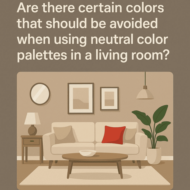 Are there certain colors that should be avoided when using neutral color palettes in a living room?