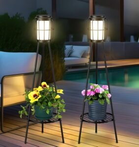 Our Review: 2 Pack Solar Floor Lamps with Plant Stand for Outdoor Decor