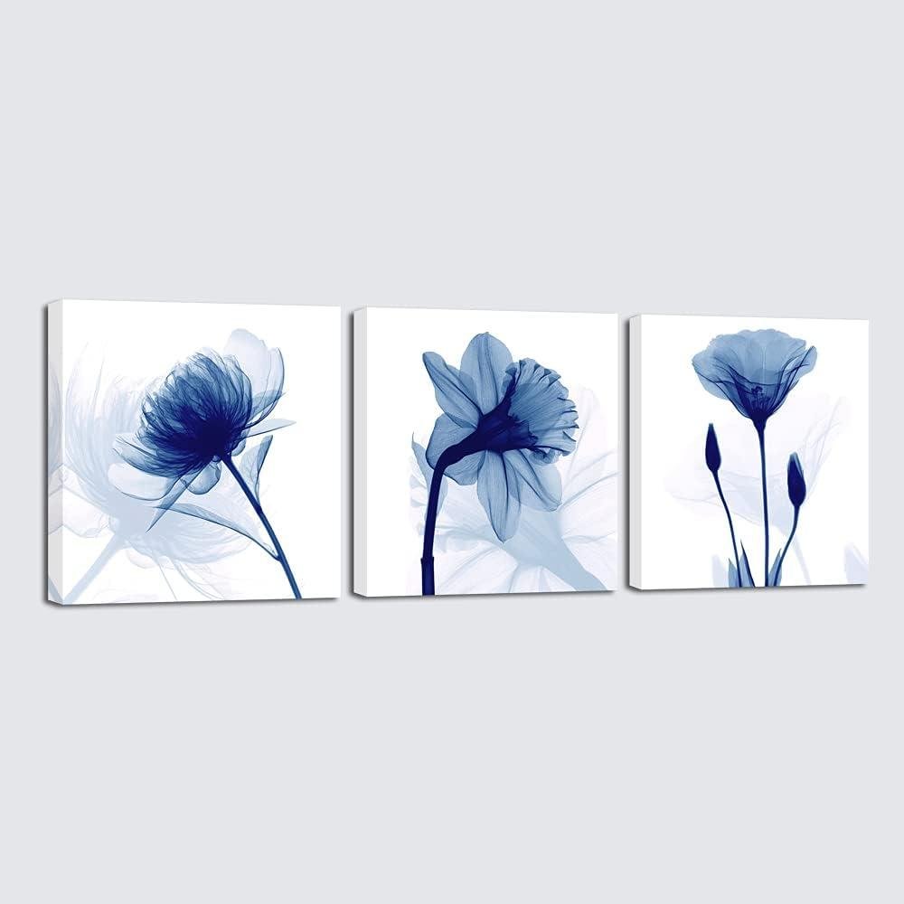 Elevating Our Spaces: Wieco Art’s Blue Floral Canvas Trio