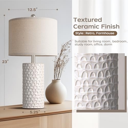 41-d-y9Bb0L._SL500_.jpg PARTPHONER 23" Modern Ceramic Table Lamp Set of 2 - Rustic Farmhouse Nightstand Lamps for Bedroom & Living Room Decor - Image 3
