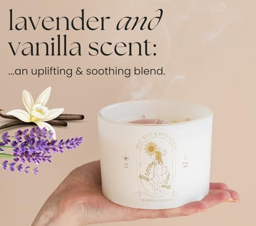 41-qmywZ8vL._SL500_.jpg Healing Crystals Candle for Women: 12oz Wood Wick Aromatherapy with Lavender Vanilla. Ideal Spiritual Gifts. - Image 4