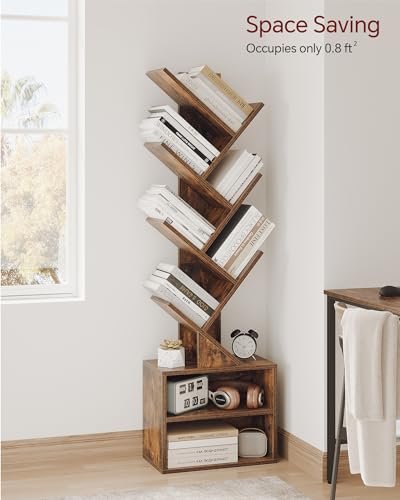 411LIS1U75L._SL500_.jpg SUNMORY 6-Tier Narrow Bookshelf with Storage Cabinet, Modern Floor-Standing Organizer in Rustic Brown for Home, Office, or Corner Spaces. - Image 3