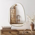 PERFNIQUE Irregular Wall Mirror Asymmetrical Mirror, 27''x19'' Golden Wood Framed Mirror for Bathroom Bedroom Living Room Entryway, Decorative Modern Wall Decor, Wall Mounted Mirror (Gold, 27''x19'')
