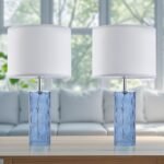 ELEUTERSUN 21.7" Modern Glass Table Lamps Set of 2 for Bedroom, Ocean Wavy Style Base with 3 Color Temperatures Bedside Lamps for Coastal Living Room Night Stands End Tables Farmhouse