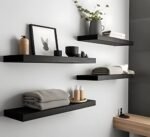 YFYEO Black Wood Floating Shelves - Rustic Wall Shelves for Bedroom and Living Room, Set of 4 - Image 6