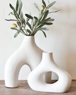 Carrot's Den Donut Vase, Set of 2 - White Large Ceramic Vase - Minimalist Nordic, Hollow | Table Centerpiece, Olive Plant, Wedding, Living Room, Bookshelf, Office, Modern Home, Entryway, Console