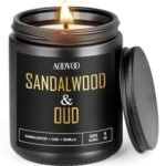 AOOVOO Scented Candles for Men - Sandalwood & Oud Candles for Home Scented, Masculine Black Candle Gift for Women & Men, Gifts for Birthday, 9 oz Natural Soy Wax