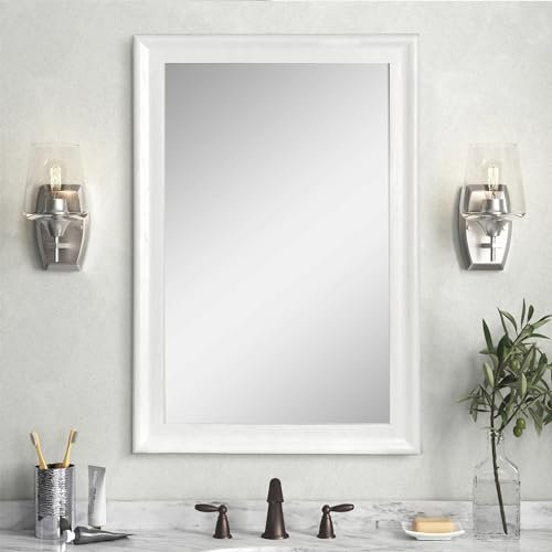 CULER White Rustic Rectangle Wall Mirror (24x36 inch) for Bathroom, CULER White Wood Wall Mirror for Bathroom,Rectangle Rustic 24 x 36 inch Hanging Vanity Mirrors with Wooden Frame for Living Room,Bedroom,Entryway (24x36 inch, White)