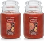 Yankee Candle Darice Candle Spiced Pumpkin Scented, 22oz Single Wick, Over 110 Hours of Burn Time, Perfect Accent for Fall Decor, Classic Large Jar, Peach (Pack of 2)