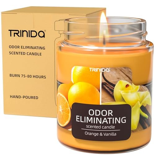 TRINIDa Orange & Vanilla Odor Eliminating Candles - Banish 99% TRINIDa Orange & Vanilla Odor Eliminating Candles for Home Scented, Eliminates 99% of Pet, Smoke, Food and Other Smells Quickly, Highly Fragranced Candle, Premium Soy Candles Set for Women