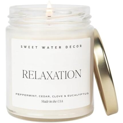Sweet Water Decor Relaxation Candle - Soy Eucalyptus, Peppermint, and Clove Scented Spa Candles for Home - 9oz Clear Jar + Gold Lid, 40+ Hour Burn Time, Made in the USA