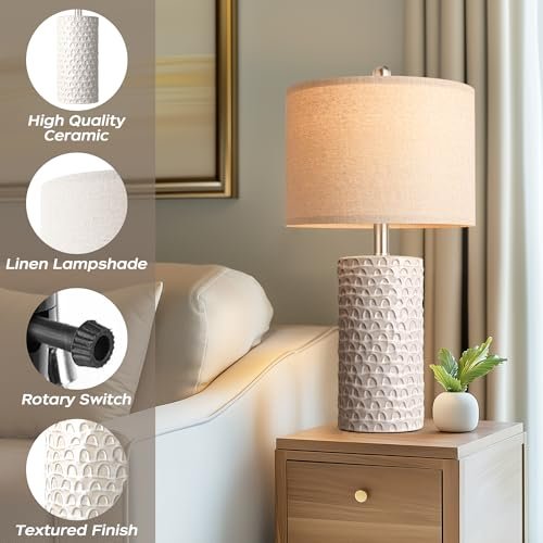 41APJVzENFL._SL500_.jpg PARTPHONER 23" Modern Ceramic Table Lamp Set of 2 - Rustic Farmhouse Nightstand Lamps for Bedroom & Living Room Decor - Image 4