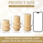MTLEE 3-Pack Small Ivory White Ribbed Pillar Candles (4.7, 4.2, 3.2 in) - Scented Soy Wax Decor for Weddings, Dinners, and Christmas. - Image 2