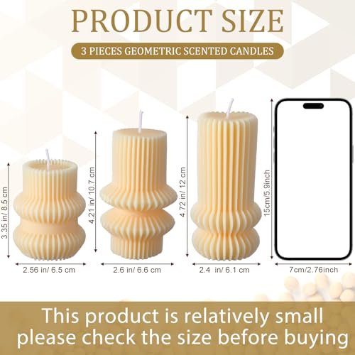 41AWjnPeDlL._SL500_.jpg MTLEE 3-Pack Small Ivory White Ribbed Pillar Candles (4.7, 4.2, 3.2 in) - Scented Soy Wax Decor for Weddings, Dinners, and Christmas. - Image 2