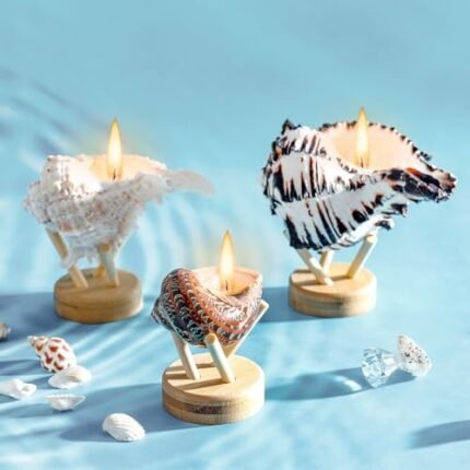 Generic TheSeaKnows Handmade Natural Scented Candles - Conch Shell Soy Wax Candles with Essential Oil Fragrances, Wooden Stand & Shell Snuffer - 35h Burn Time, Gift Set, Candle_3in1_pack