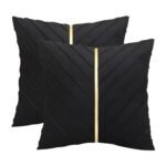 Tosleo Black Velvet Throw Pillow Covers 18 x18 inch Pack of 2 with Gold Leather Decorative Couch Pillow Cover Luxury Modern Pillowcases for Wedding Living Room Bedroom Sofa Cushion Bed